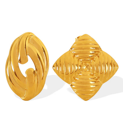 1 Pair Elegant Simple Style Solid Color Plating 304 Stainless Steel 18K Gold Plated Ear Studs