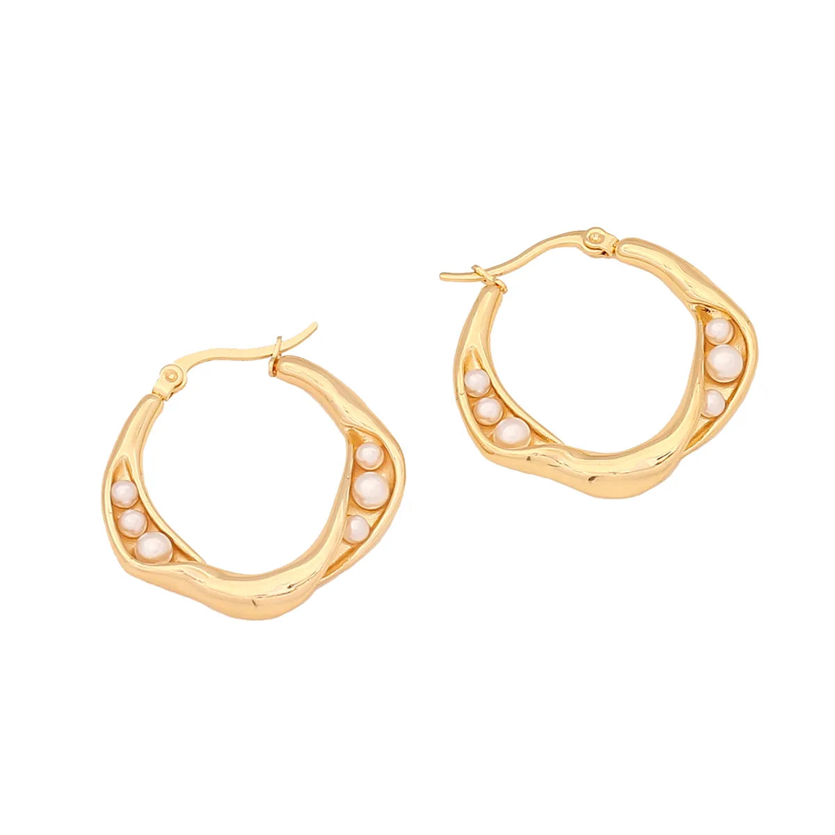 1 Pair Elegant Simple Style Solid Color Plating Inlay 304 Stainless Steel Pearl 18K Gold Plated Earrings