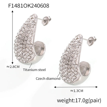 1 Pair Elegant Simple Style Solid Color Plating Inlay 304 Stainless Steel Rhinestones 18K Gold Plated Ear Studs