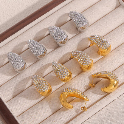 1 Pair Elegant Simple Style Solid Color Plating Inlay 304 Stainless Steel Rhinestones 18K Gold Plated Ear Studs