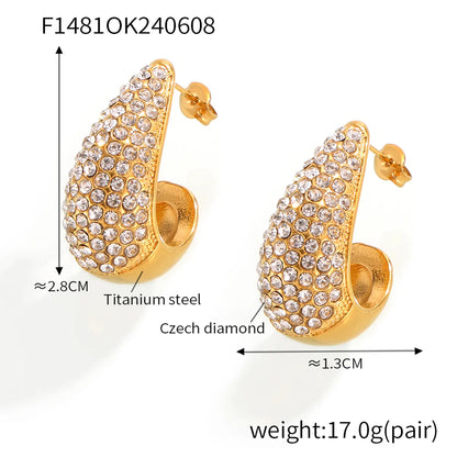 1 Pair Elegant Simple Style Solid Color Plating Inlay 304 Stainless Steel Rhinestones 18K Gold Plated Ear Studs