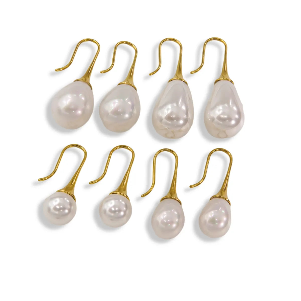 1 Pair Elegant Simple Style Solid Color Plating Inlay Stainless Steel Freshwater Pearl Titanium Steel Pearl 14k Gold Plated Drop Earrings