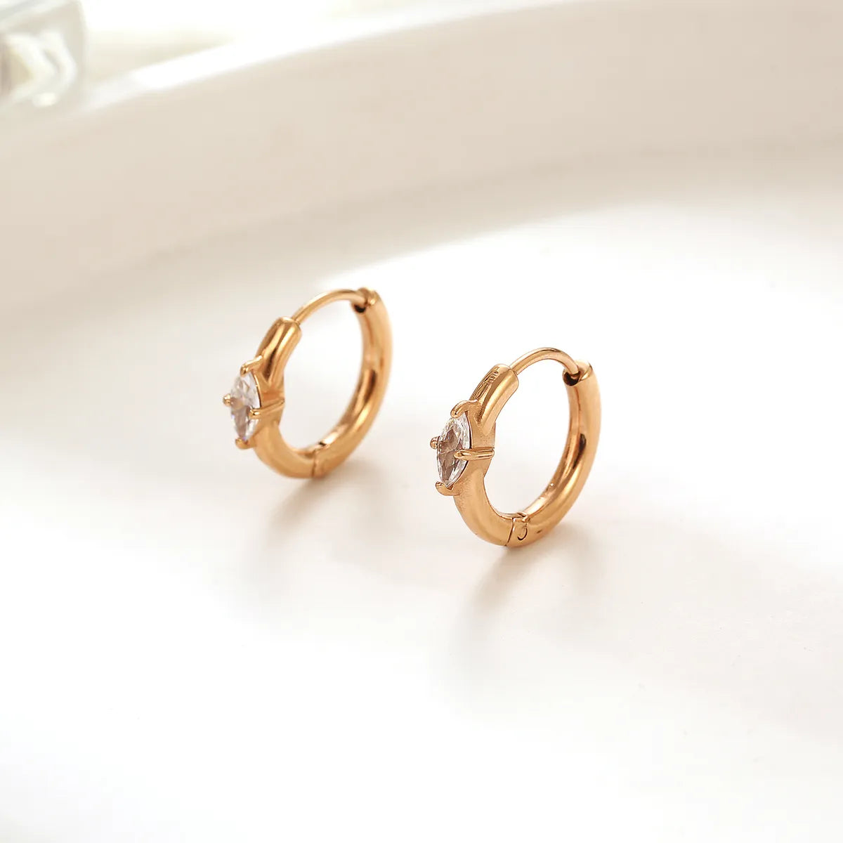 1 Pair Elegant Simple Style Solid Color Polishing Plating Inlay Stainless Steel Zircon Rose Gold Plated Earrings