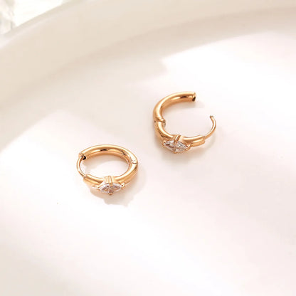 1 Pair Elegant Simple Style Solid Color Polishing Plating Inlay Stainless Steel Zircon Rose Gold Plated Earrings