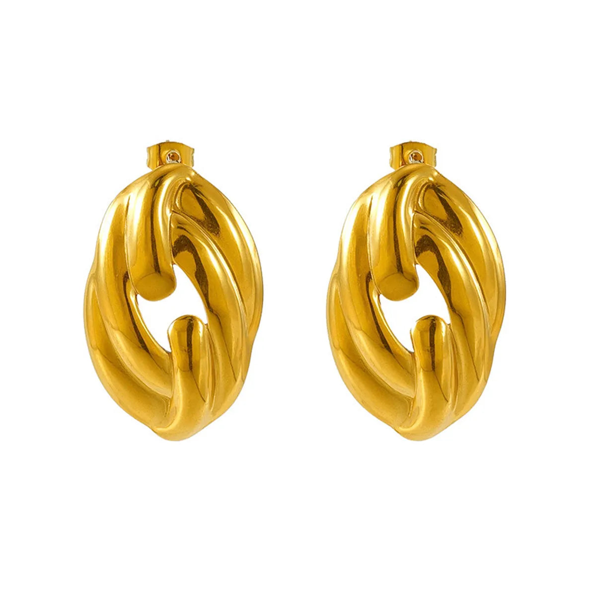 1 Pair Elegant Simple Style Solid Color Round Lingge Plating 304 Stainless Steel 18K Gold Plated Ear Studs