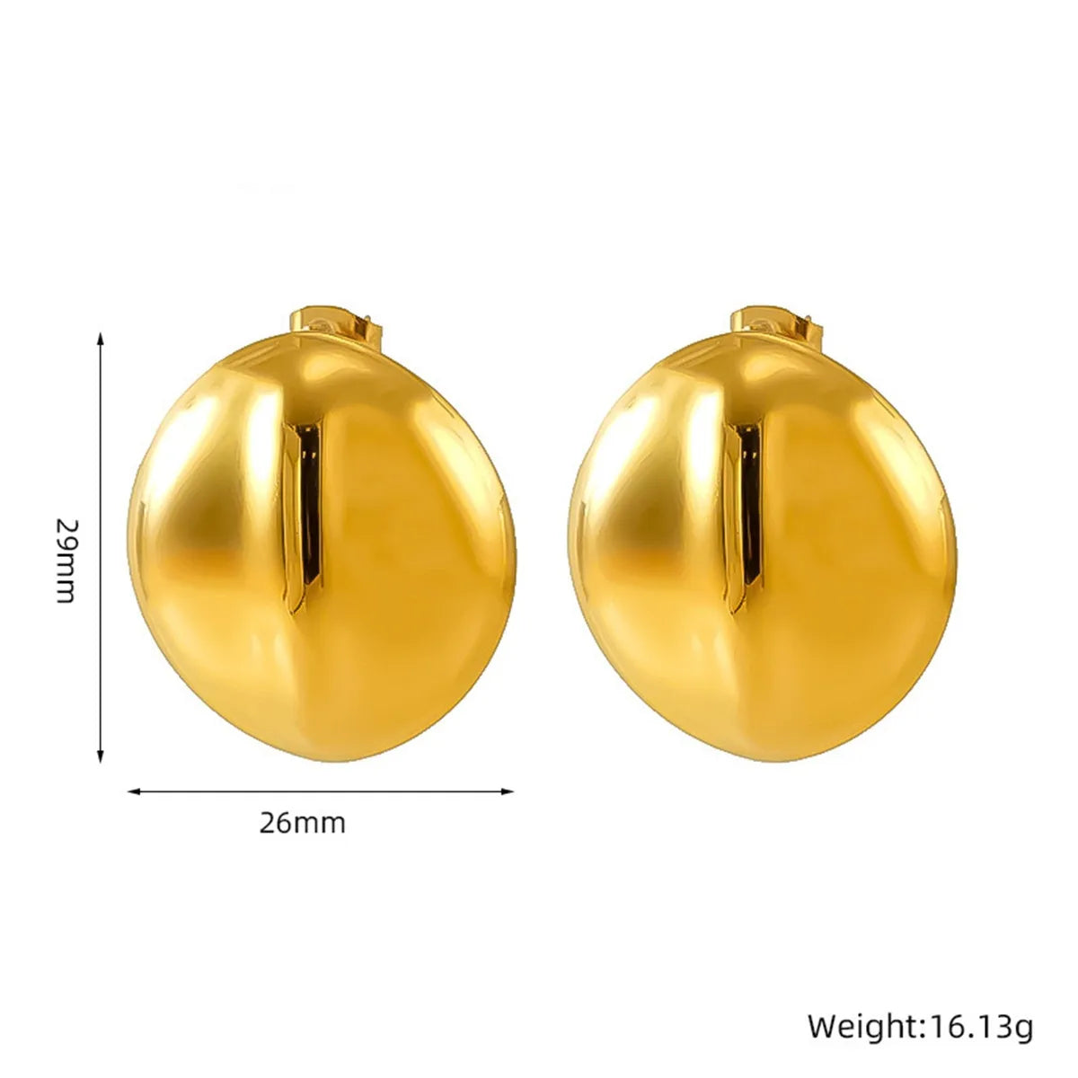 1 Pair Elegant Simple Style Solid Color Round Lingge Plating 304 Stainless Steel 18K Gold Plated Ear Studs