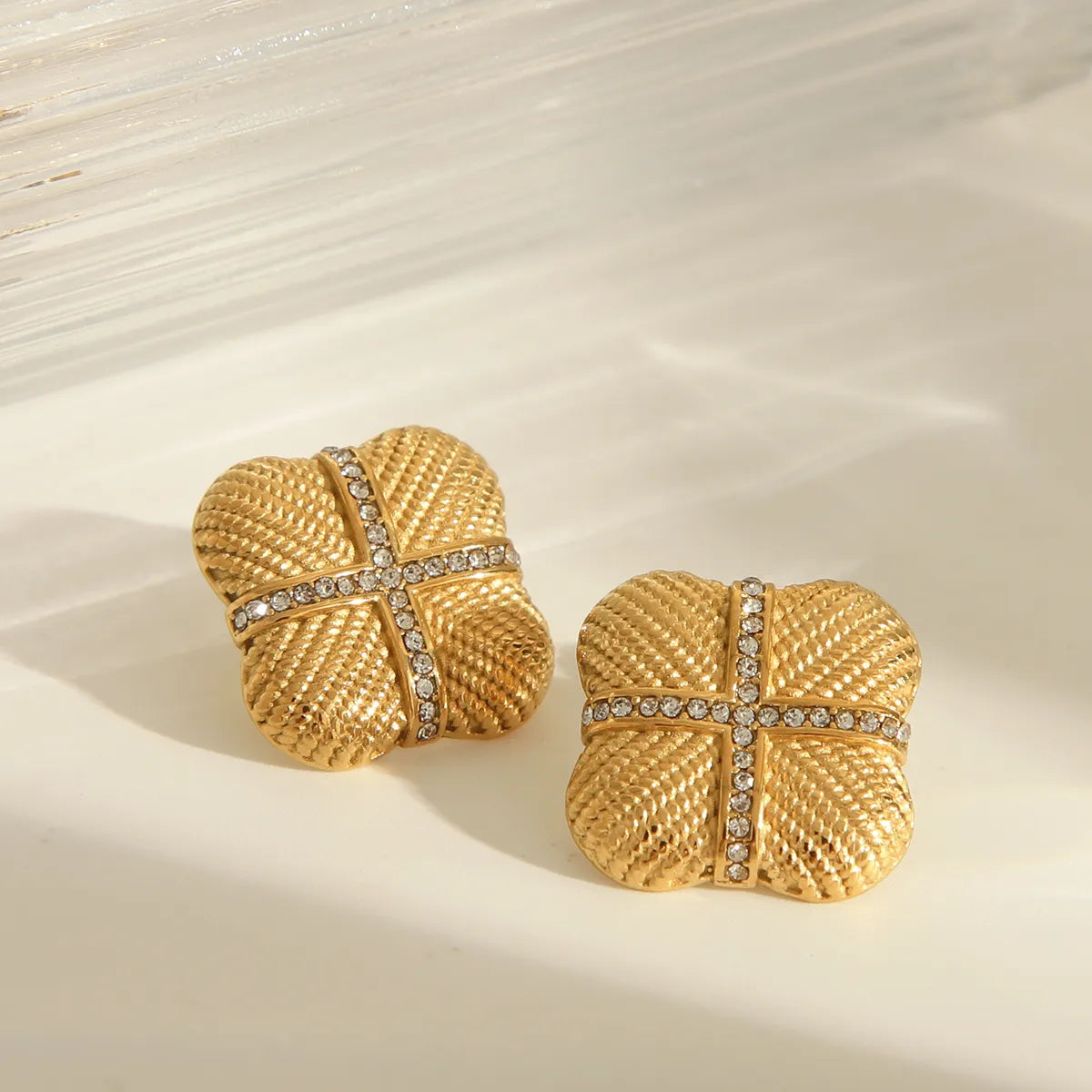 1 Pair Elegant Simple Style Square 304 Stainless Steel Zircon 18K Gold Plated Ear Studs