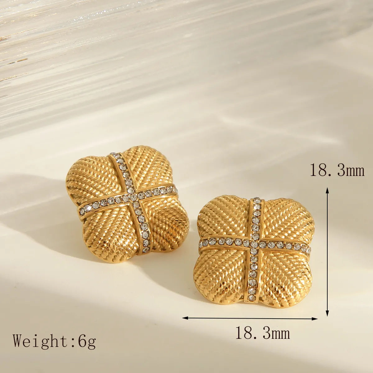 1 Pair Elegant Simple Style Square 304 Stainless Steel Zircon 18K Gold Plated Ear Studs