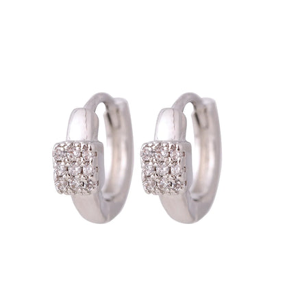 1 Pair Elegant Simple Style Square Copper Zircon White Gold Plated Hoop Earrings