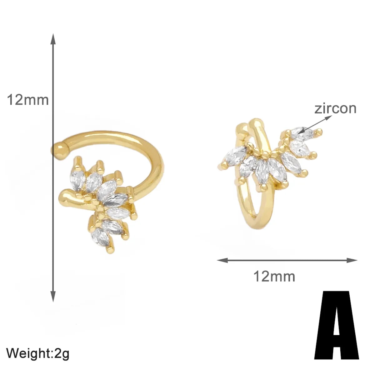 1 Pair Elegant Simple Style Star Crown Copper Zircon 18K Gold Plated Ear Cuffs