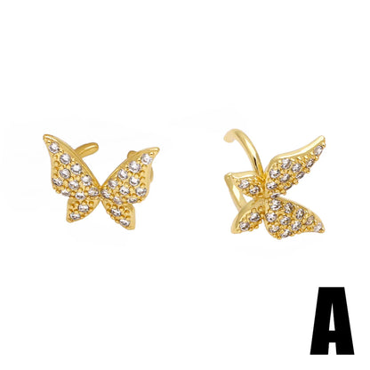 1 Pair Elegant Simple Style Star Flower Butterfly Copper Zircon 18K Gold Plated Ear Cuffs