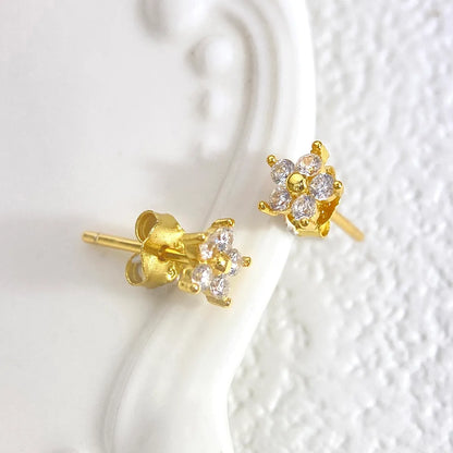 1 Pair Elegant Simple Style Star Plating Inlay Sterling Silver Zircon Gold Plated Ear Studs