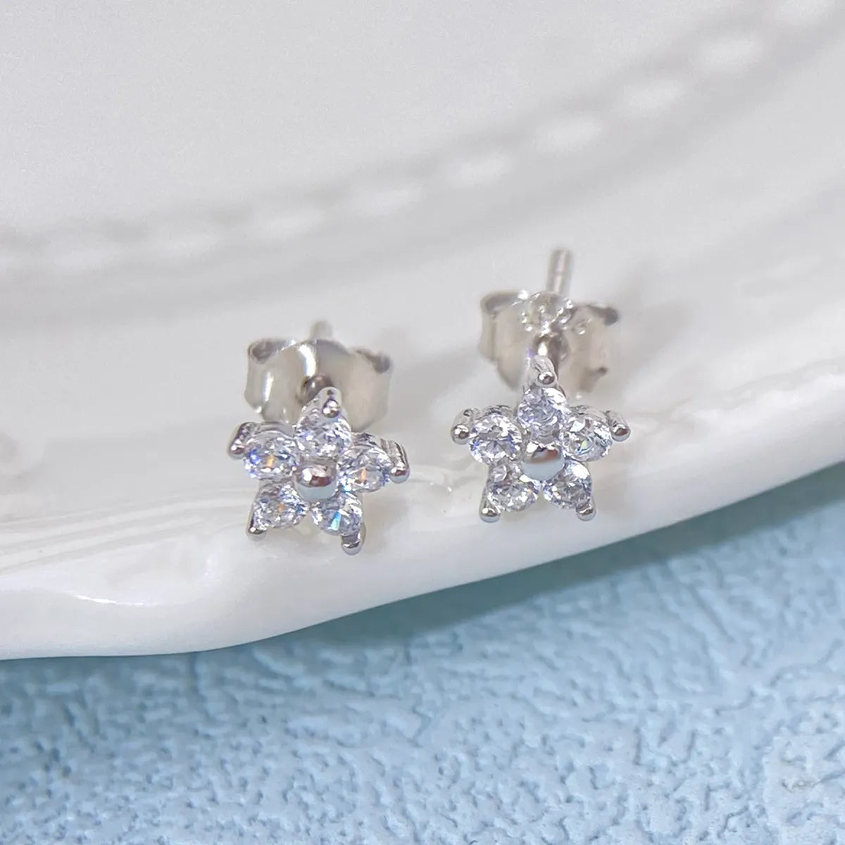 1 Pair Elegant Simple Style Star Plating Inlay Sterling Silver Zircon Gold Plated Ear Studs