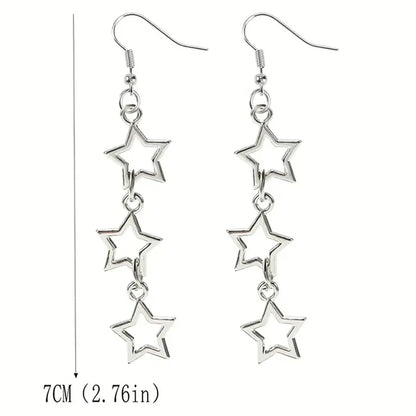 1 Pair Elegant Simple Style Star Solid Color Hollow Out Alloy Silver Plated Drop Earrings