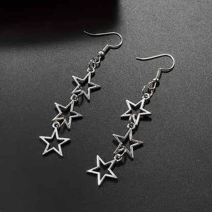 1 Pair Elegant Simple Style Star Solid Color Hollow Out Alloy Silver Plated Drop Earrings