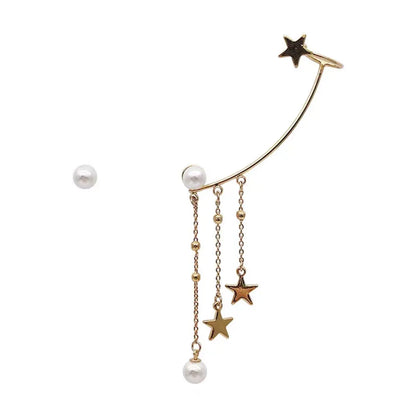 1 Pair Elegant Simple Style Star Tassel Asymmetrical Plating Inlay Copper Pearl Ear Clips Ear Studs