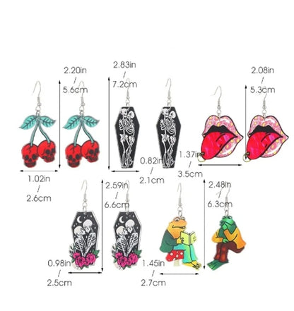 1 Pair Elegant Simple Style Streetwear Cartoon Character Floral Skull Stoving Varnish Arylic Drop Earrings