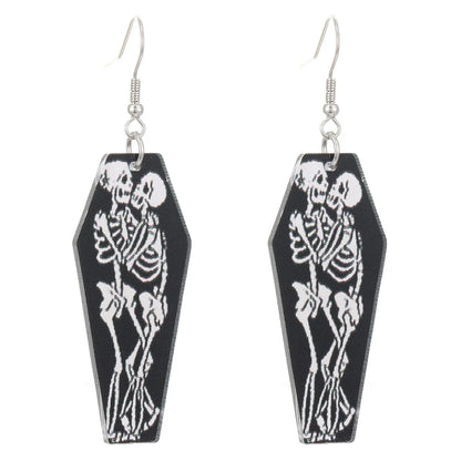 1 Pair Elegant Simple Style Streetwear Cartoon Character Floral Skull Stoving Varnish Arylic Drop Earrings