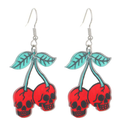 1 Pair Elegant Simple Style Streetwear Cartoon Character Floral Skull Stoving Varnish Arylic Drop Earrings