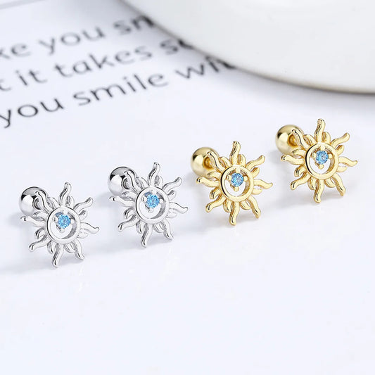 1 Pair Elegant Simple Style Streetwear Sun Plating Inlay Sterling Silver Gem Ear Studs