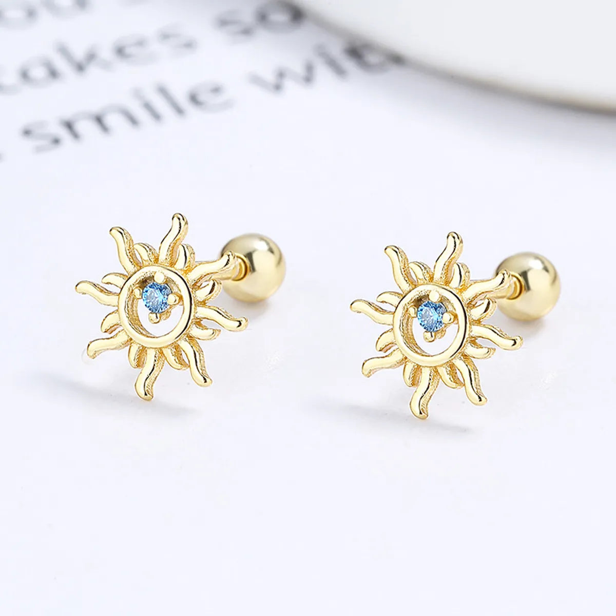 1 Pair Elegant Simple Style Streetwear Sun Plating Inlay Sterling Silver Gem Ear Studs