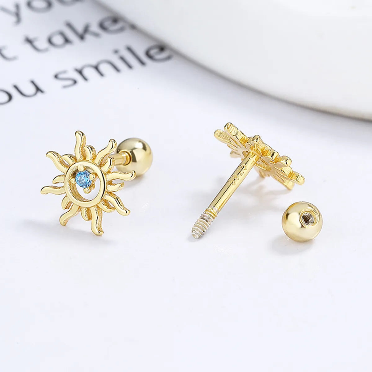 1 Pair Elegant Simple Style Streetwear Sun Plating Inlay Sterling Silver Gem Ear Studs