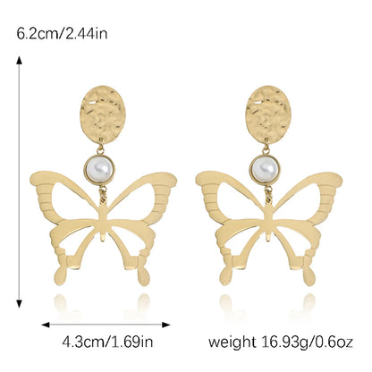 1 Pair Elegant Simple Style Tree Butterfly Polishing Plating Stainless Steel Silver Plated Drop Earrings