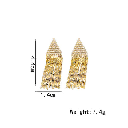 1 Pair Elegant Simple Style Triangle Tassel Tassel Plating Inlay Alloy Artificial Rhinestones Gold Plated Drop Earrings