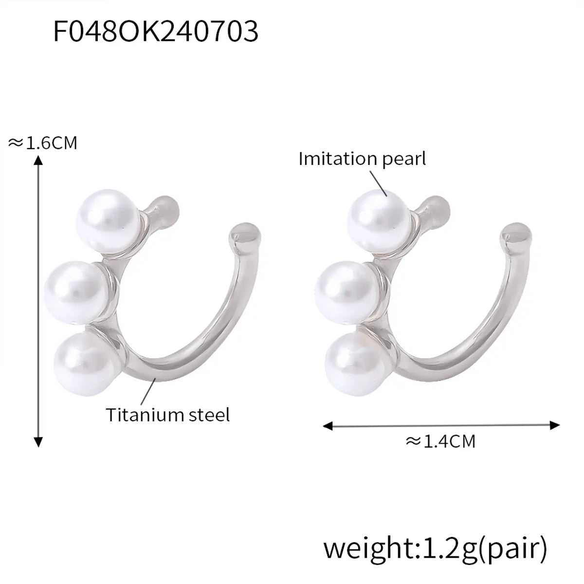 1 Pair Elegant Simple Style U Shape Round Plating Inlay 304 Stainless Steel Artificial Pearls 18K Gold Plated Ear Cuffs