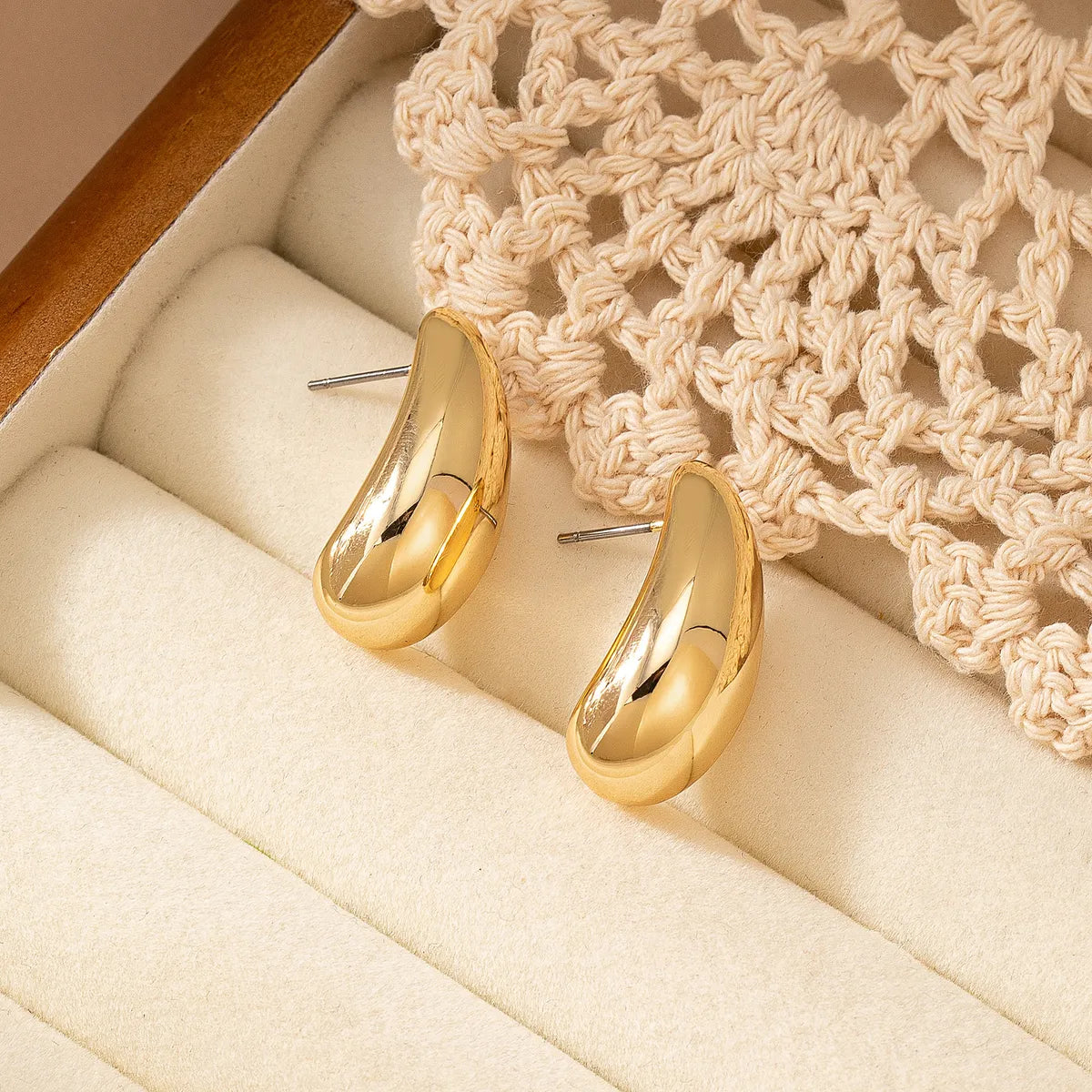 1 Pair Elegant Simple Style Water Droplets Arylic 14K Gold Plated Ear Studs