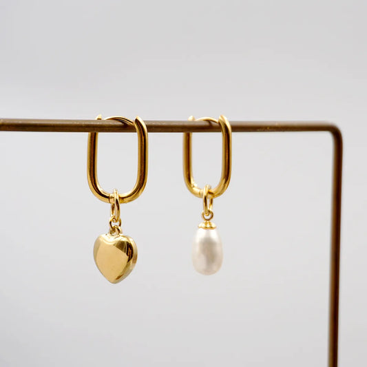 1 Pair Elegant Simple Style Water Droplets Heart Shape Plating Inlay Titanium Steel Freshwater Pearl Gold Plated Drop Earrings