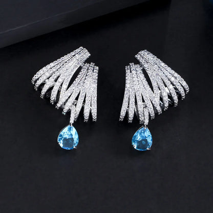 1 Pair Elegant Simple Style Water Droplets Plating Inlay Copper Zircon White Gold Plated Drop Earrings