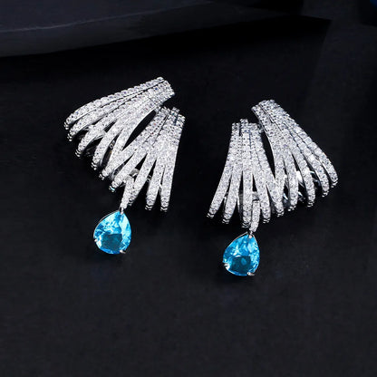 1 Pair Elegant Simple Style Water Droplets Plating Inlay Copper Zircon White Gold Plated Drop Earrings