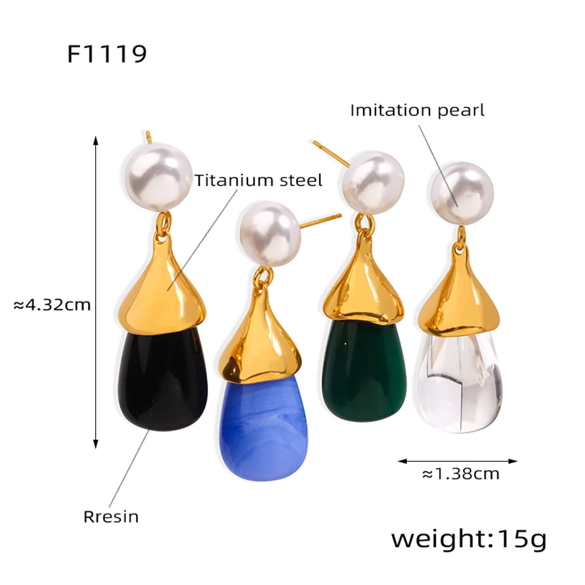 1 Pair Elegant Simple Style Water Droplets Plating Inlay Imitation Pearl Resin Titanium Steel Resin Drop Earrings