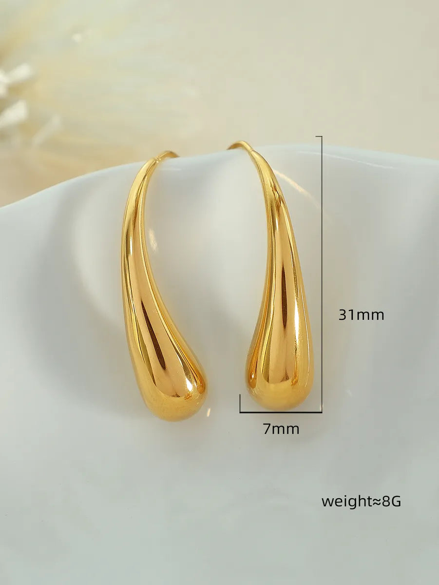 1 Pair Elegant Simple Style Water Droplets Plating Titanium Steel 18k Gold Plated Drop Earrings