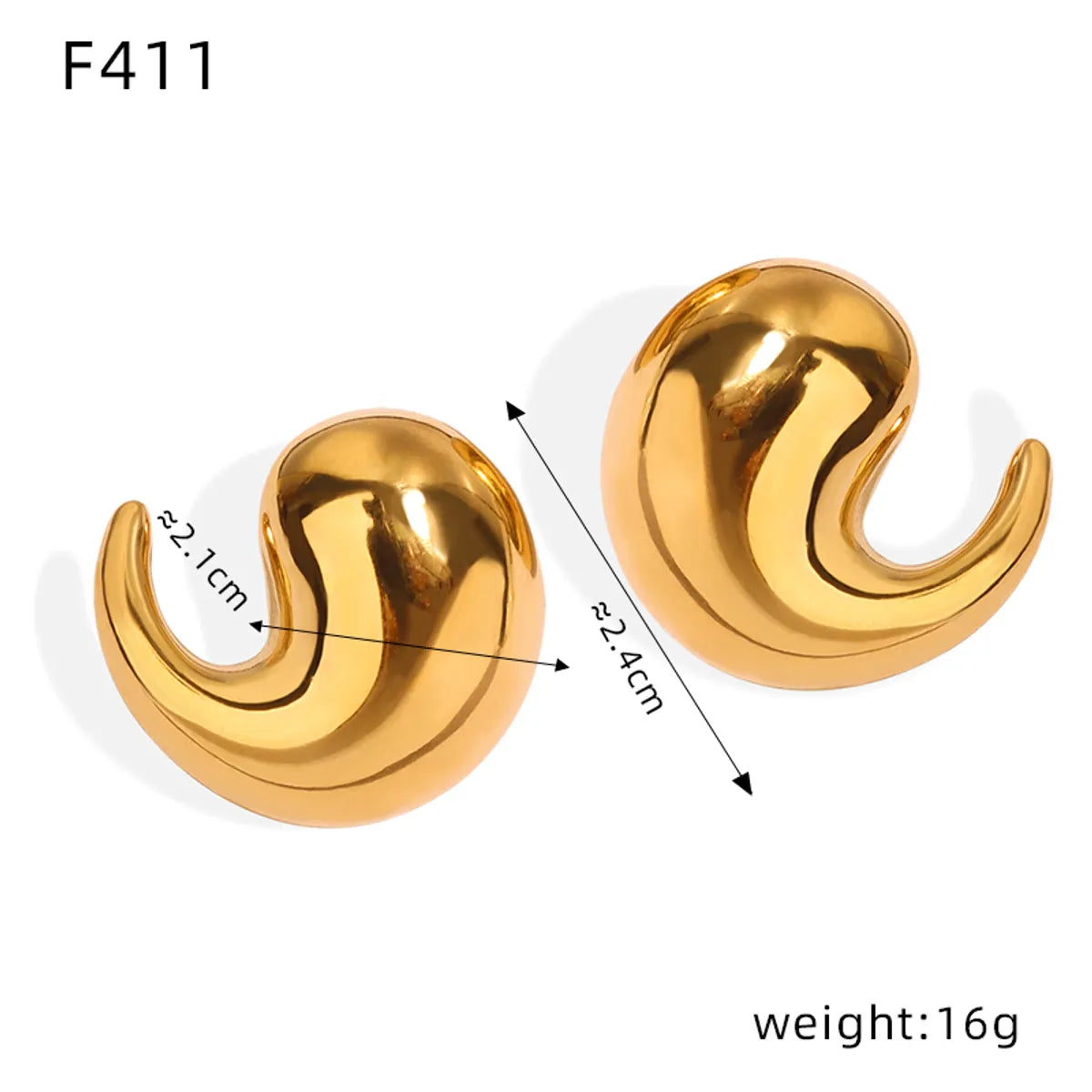 1 Pair Elegant Simple Style Water Droplets Plating Titanium Steel 18k Gold Plated Ear Studs