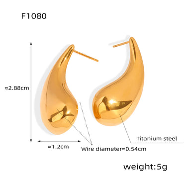 1 Pair Elegant Simple Style Water Droplets Polishing Plating Titanium Steel 18k Gold Plated Ear Studs