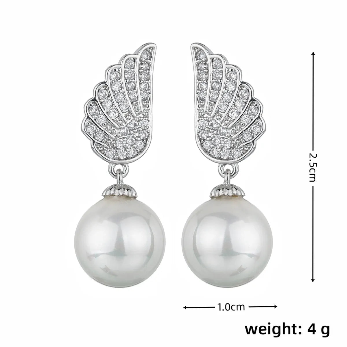 1 Pair Elegant Simple Style Wings Copper Alloy Pearl Zircon Drop Earrings