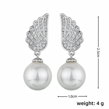 1 Pair Elegant Simple Style Wings Copper Alloy Pearl Zircon Drop Earrings