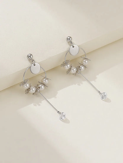 1 Pair Elegant Solid Color Flower Plating Hollow Out Inlay Alloy Artificial Diamond Drop Earrings