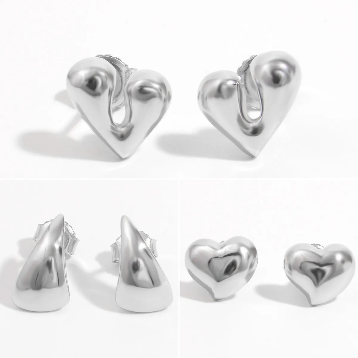 1 Pair Elegant Solid Color Heart Shape Plating Sterling Silver White Gold Plated Ear Studs