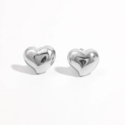 1 Pair Elegant Solid Color Heart Shape Plating Sterling Silver White Gold Plated Ear Studs