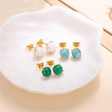 1 Pair Elegant Solid Color Inlay Stainless Steel Jade Ear Studs