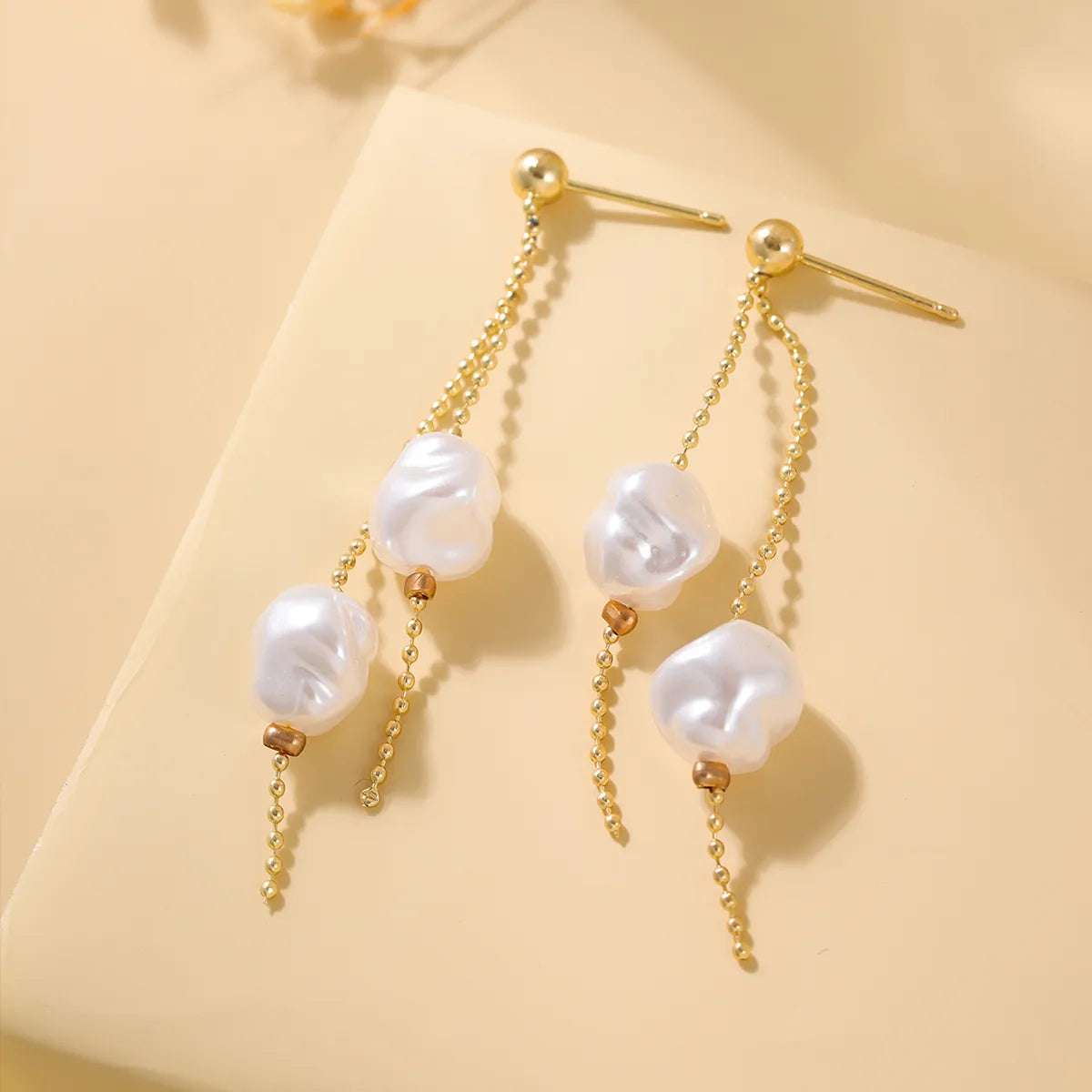 1 Pair Elegant Solid Color Plating Imitation Pearl Copper 18K Gold Plated Drop Earrings