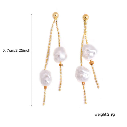 1 Pair Elegant Solid Color Plating Imitation Pearl Copper 18K Gold Plated Drop Earrings