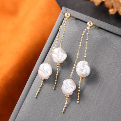 1 Pair Elegant Solid Color Plating Imitation Pearl Copper 18K Gold Plated Drop Earrings