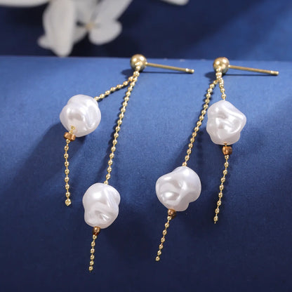 1 Pair Elegant Solid Color Plating Imitation Pearl Copper 18K Gold Plated Drop Earrings