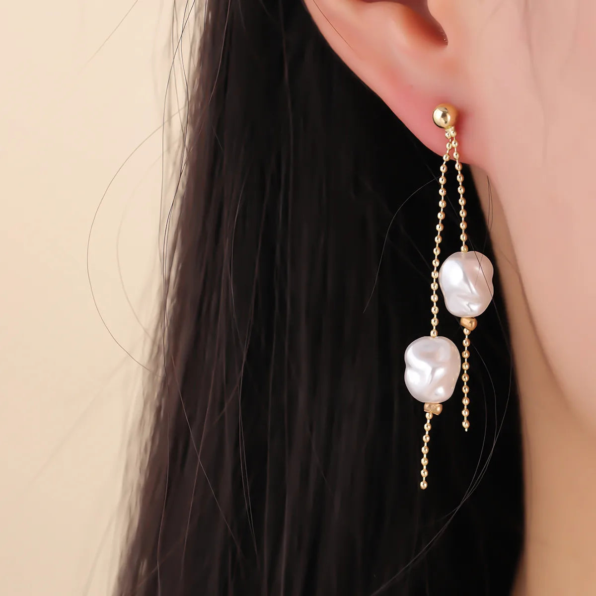 1 Pair Elegant Solid Color Plating Imitation Pearl Copper 18K Gold Plated Drop Earrings