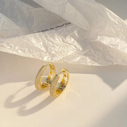 1 Pair Elegant Solid Color Plating Inlay Copper Zircon White Gold Plated Gold Plated Hoop Earrings