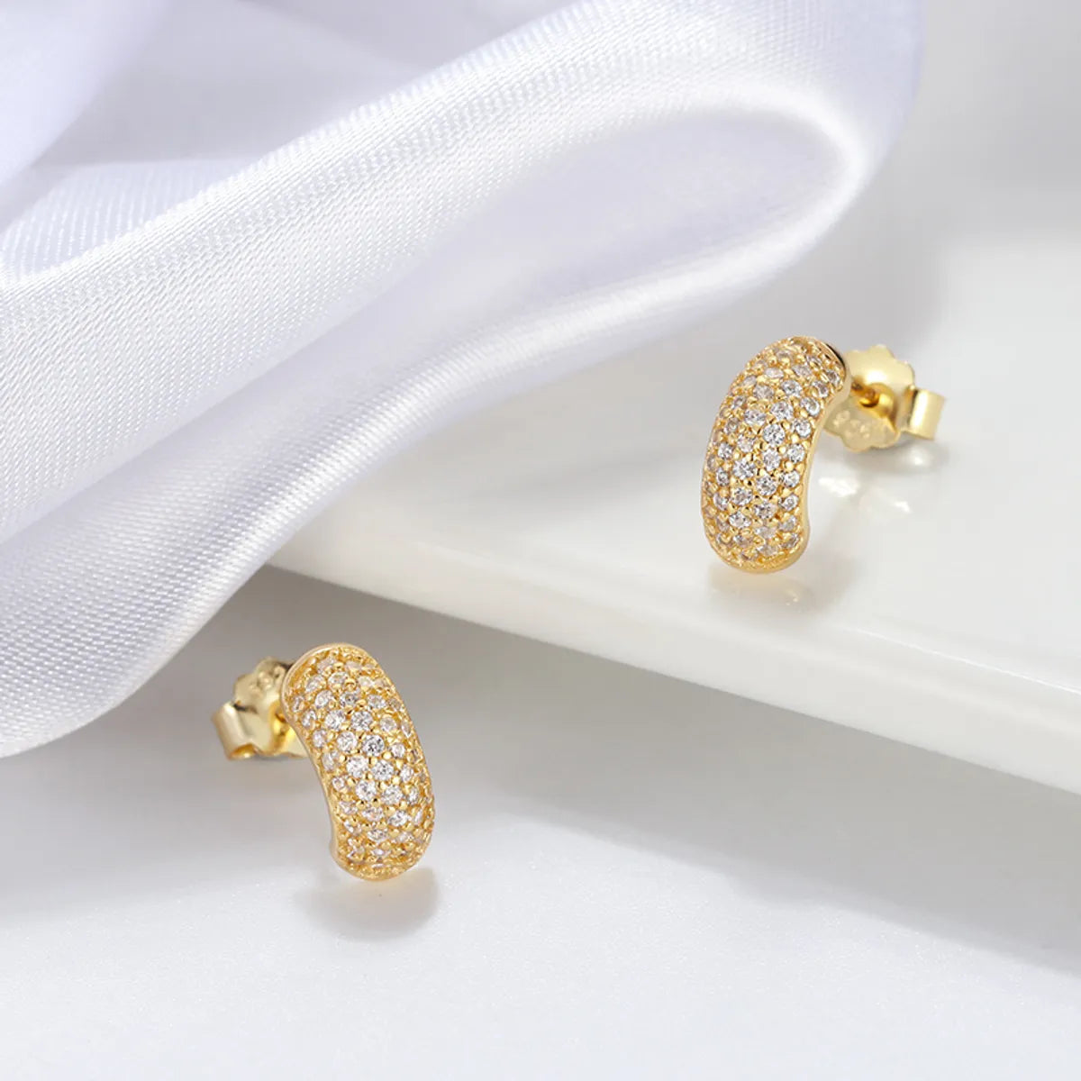 1 Pair Elegant Solid Color Plating Inlay Sterling Silver Zircon 14k Gold Plated Ear Studs